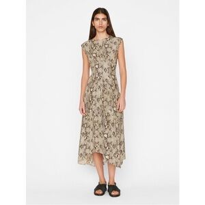 Frame 100% Silk Snake Print Gathered Asymmetrical Midi Dress Sz L